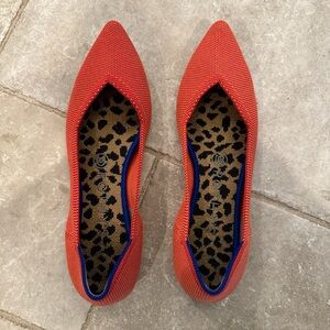 Vibrant orange Pointed Toe Ballet Flats with Leopard Print Lining